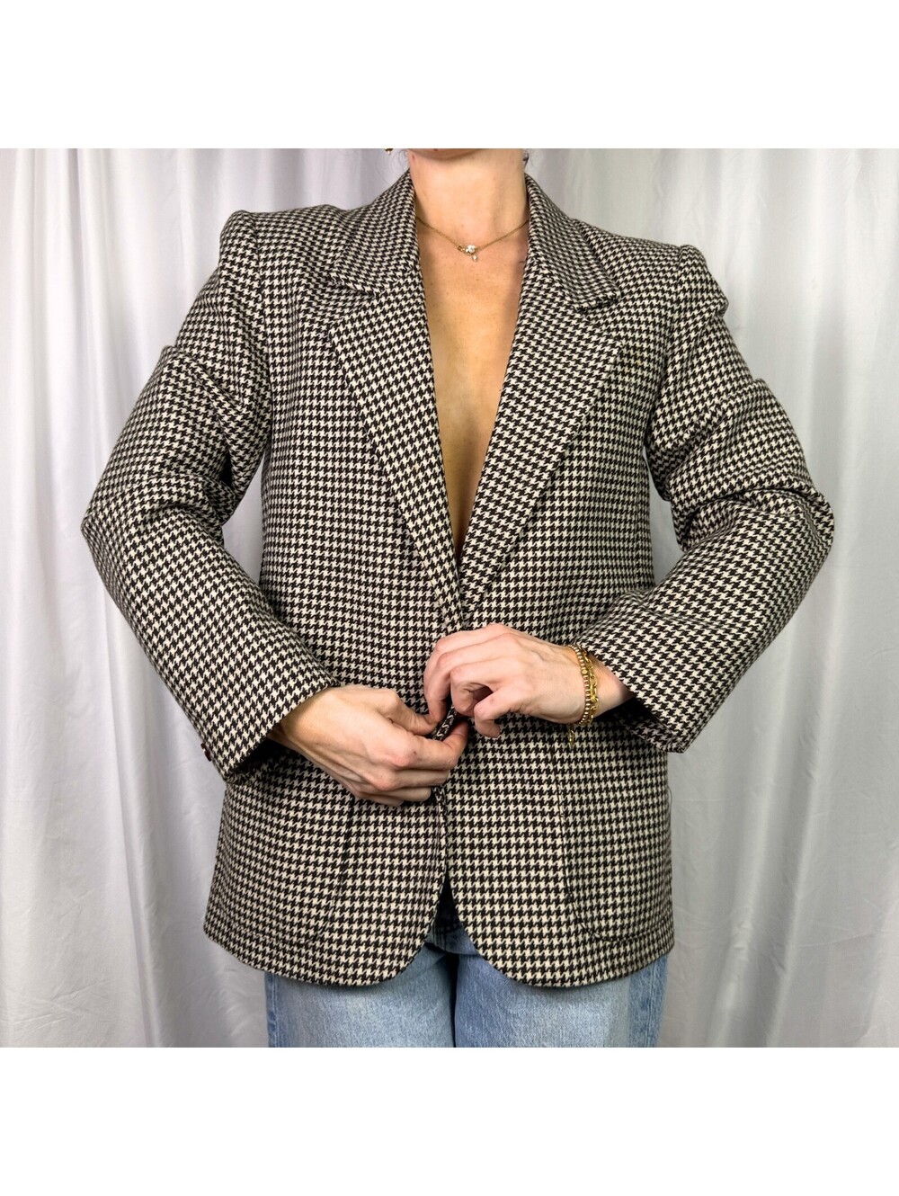 Vintage Jack Winter Wool Houndstooth Oversized Blazer Jacket